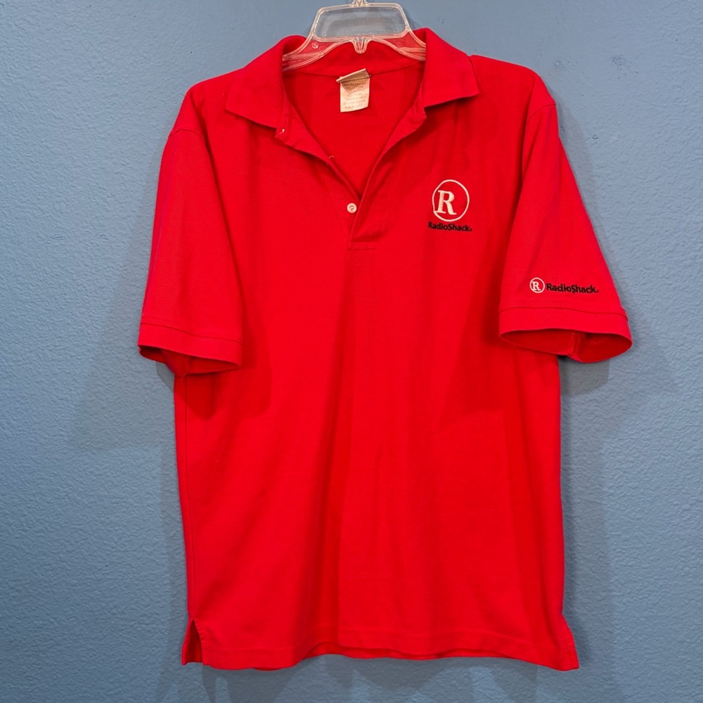 Radio Shack Electronics Employee Red Short Sleeved Polo Shirt Men Size Medium